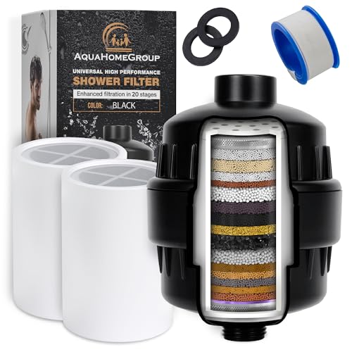AquaHomeGroup 20 Stage Shower Head Filter with Vitamin C E A - High Output Filter to Reduce Chlorine and Fluoride - 2 Cartridges Included - Consistent Flow Showerhead Filters
