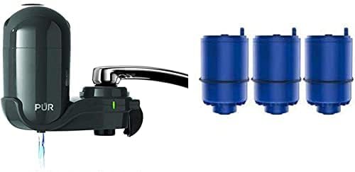 PUR Plus Vertical Faucet-Mount Water Filtration System, Lead-Reducing Filter, Easy Installation, 100-Gallon Capacity, Compatible with External Aerators, Grey