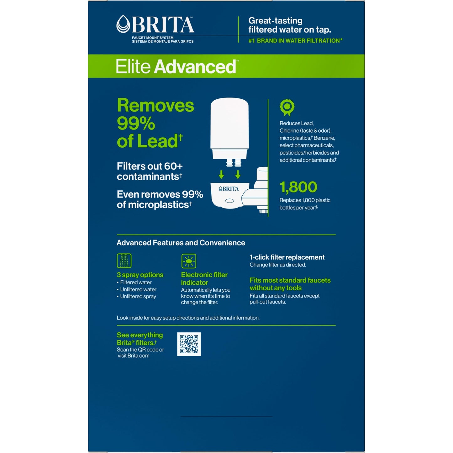 Brita Faucet Mount Water Filter System, White, No-Wait Filtration, Easy Install, Multi-Use Tap Water Filter for Kitchens, Bathrooms & Small Spaces