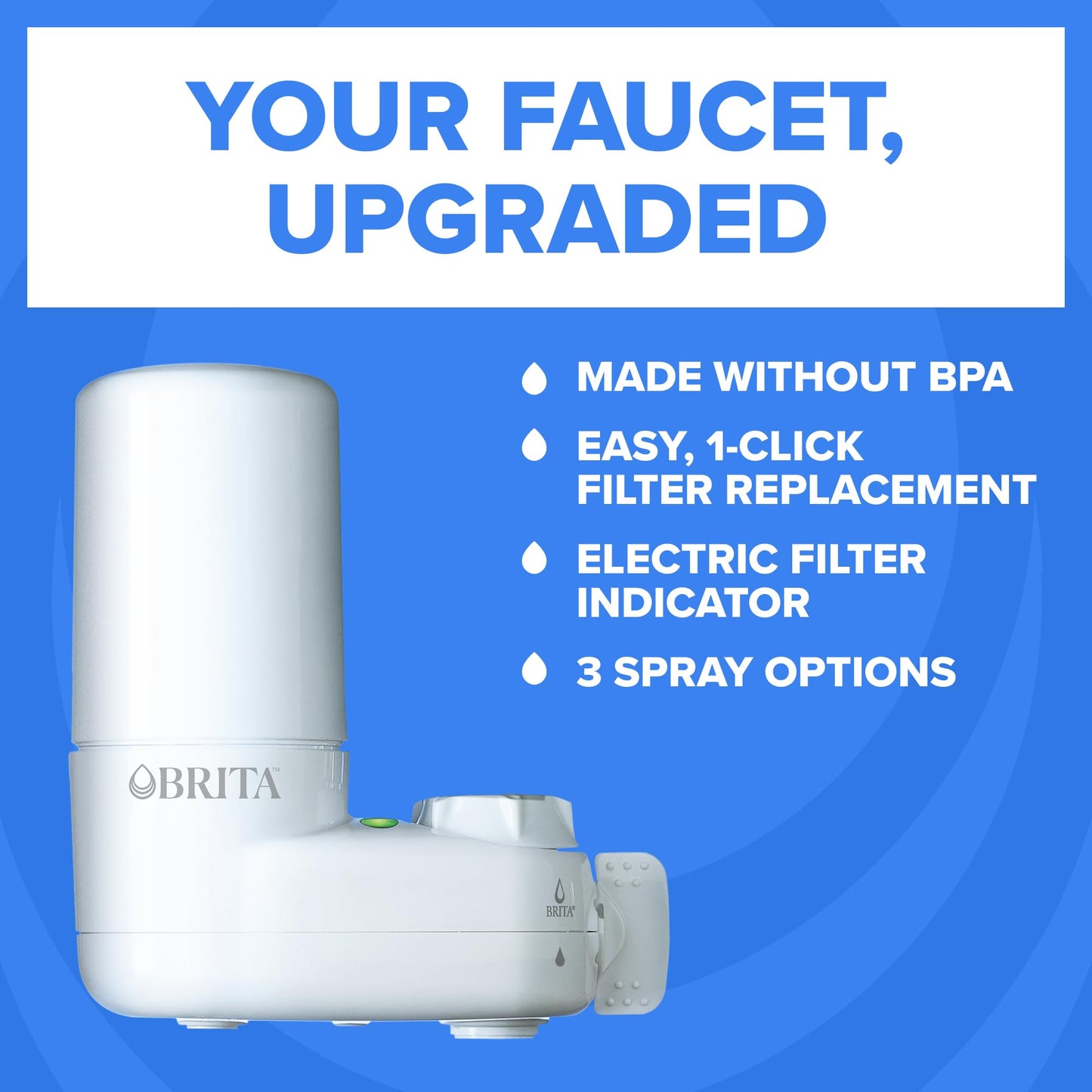 Brita Faucet Mount Water Filter System, White, No-Wait Filtration, Easy Install, Multi-Use Tap Water Filter for Kitchens, Bathrooms & Small Spaces