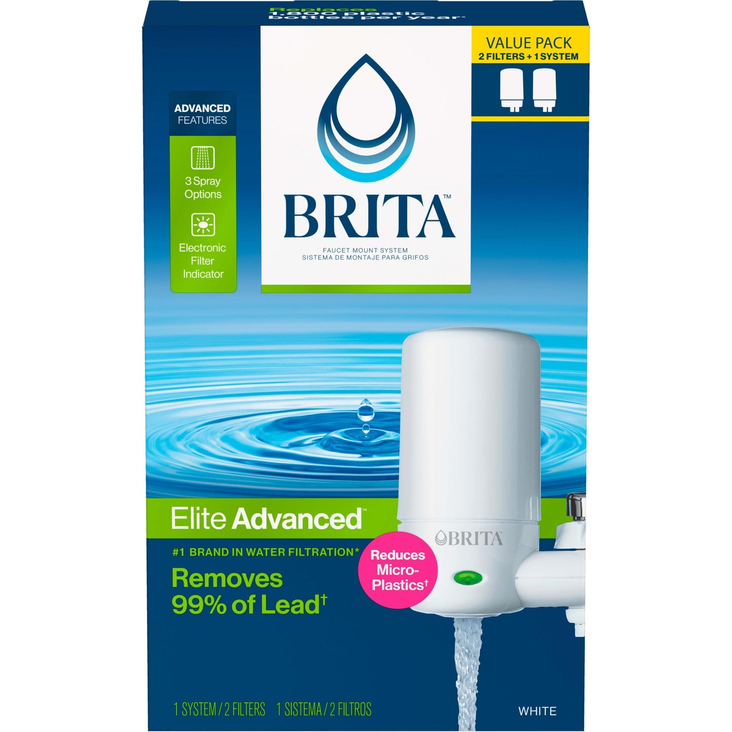 Brita Faucet Mount Water Filter System, White, No-Wait Filtration, Easy Install, Multi-Use Tap Water Filter for Kitchens, Bathrooms & Small Spaces
