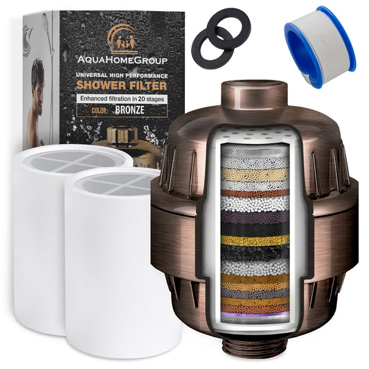 AquaHomeGroup 20 Stage Shower Head Filter with Vitamin C E A - High Output Filter to Reduce Chlorine and Fluoride - 2 Cartridges Included - Consistent Flow Showerhead Filters