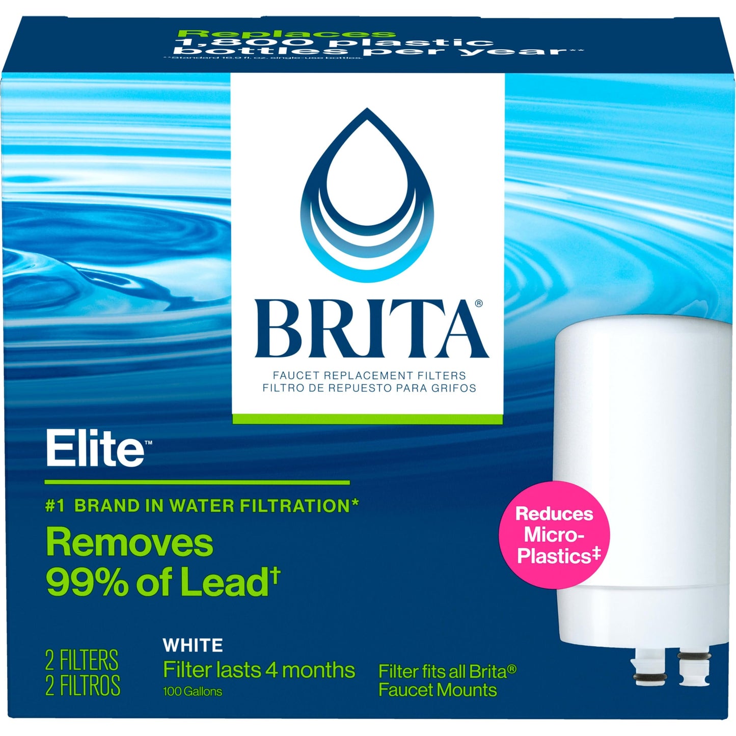 Brita Faucet Mount Water Filter System, White, No-Wait Filtration, Easy Install, Multi-Use Tap Water Filter for Kitchens, Bathrooms & Small Spaces