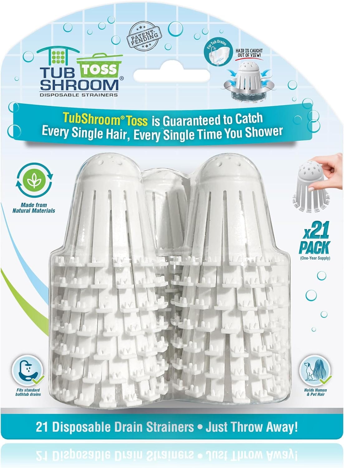 TubShroom Toss 21pk Disposable Bath Tub Drain Strainers - Hair Catcher Snare for Shower Bathtub to Prevent Clogged Drains